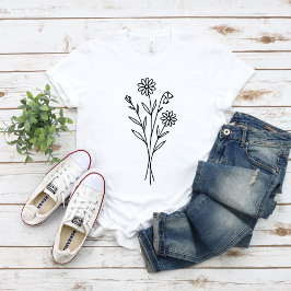 Camiseta Boceto de línea botánica de flores silvestres mini