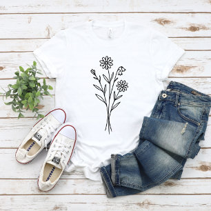Camiseta Boceto de línea botánica de flores silvestres mini