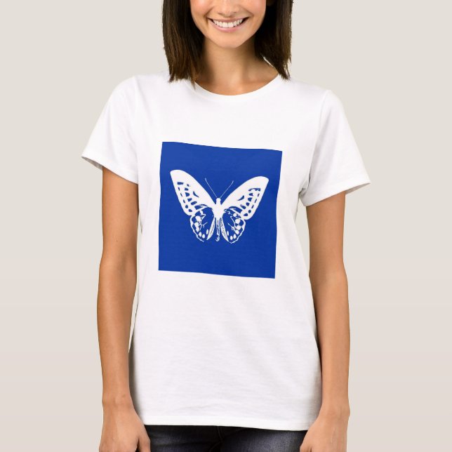 Camiseta Boceto de mariposa, azul cobalto y blanco (Anverso)