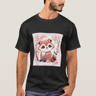 Camiseta Boceto de Panda Rojo y Flor de Cerezo Adorable