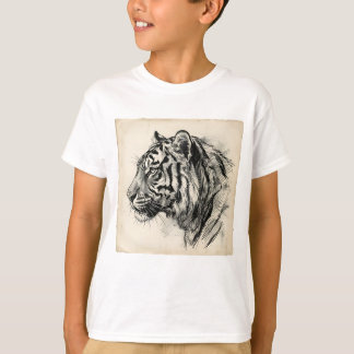 Camiseta Boceto de perfil de tigre con carboncillo artístic