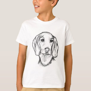 Camiseta boceto de perro salchicha dibujado a mano en negro