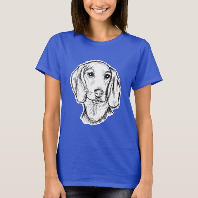 Camiseta boceto de perro salchicha dibujado a mano negro bl (Anverso)
