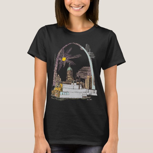 Camiseta Boceto del Arco de Saint Louis Viaje Blanco (Anverso)