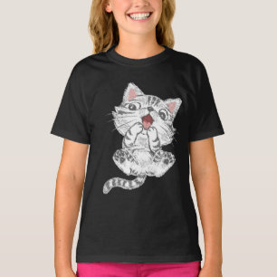 Camiseta Boceto Texturizado de Gato Acicalándose las Zapati