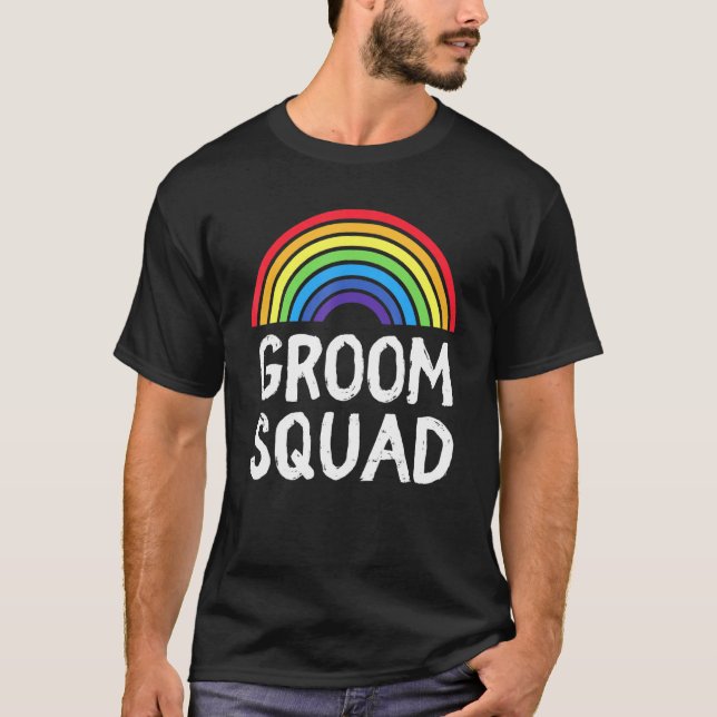 Camiseta Boda arcoíris LGBT equipo del novio tripulación ga (Anverso)
