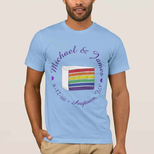Camiseta Boda arcoiris rebanada de pastel morado Gay LGBT (Anverso)
