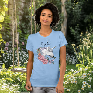 Camiseta Boda azul de las flores rosadas de unicornio blanc
