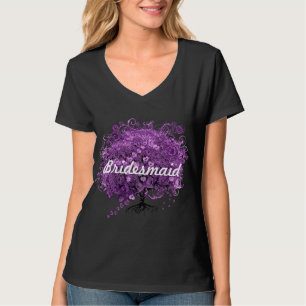 Camiseta Boda de árbol de hoja del corazón morado Novias Ve