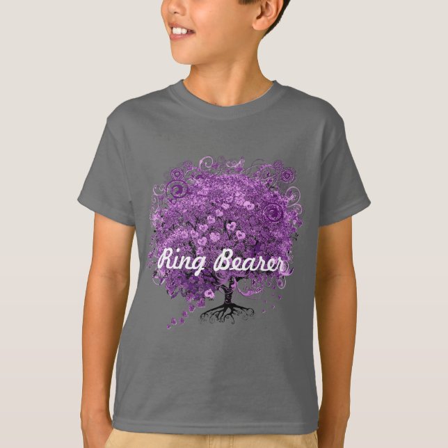 Camiseta Boda de árbol de hojas de corazón púrpura forestal (Anverso)