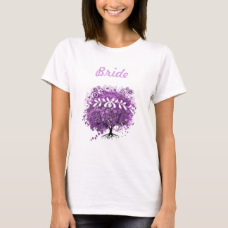 Camiseta Boda de árbol de hojas de corazón púrpura radiante