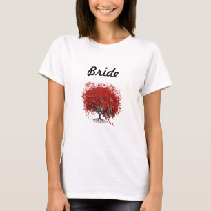 Camiseta Boda de árbol de hojas del corazón rojo