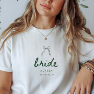 Camiseta Boda de Coquette Verde Moderno Nombre de la Novia