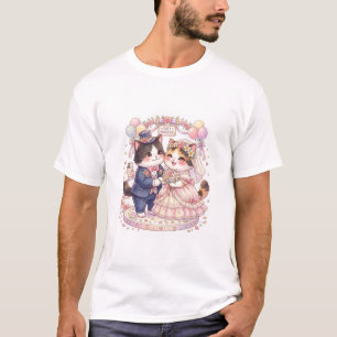 Camiseta Boda de Gatos Adorables Pareja Casada Novia Kawaii