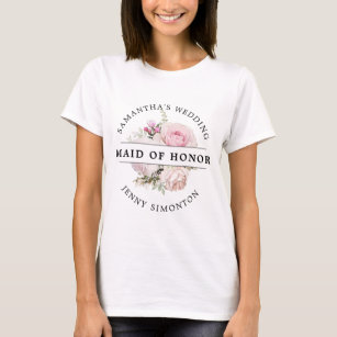 Camiseta Boda de honor de una doncella floral rosa rosa de 