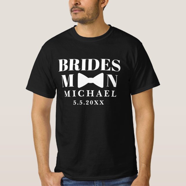 Camiseta boda de la proa blanca negra de bridesman (Anverso)