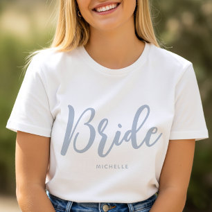 Camiseta Boda de novia Nombre personalizado blanco gris