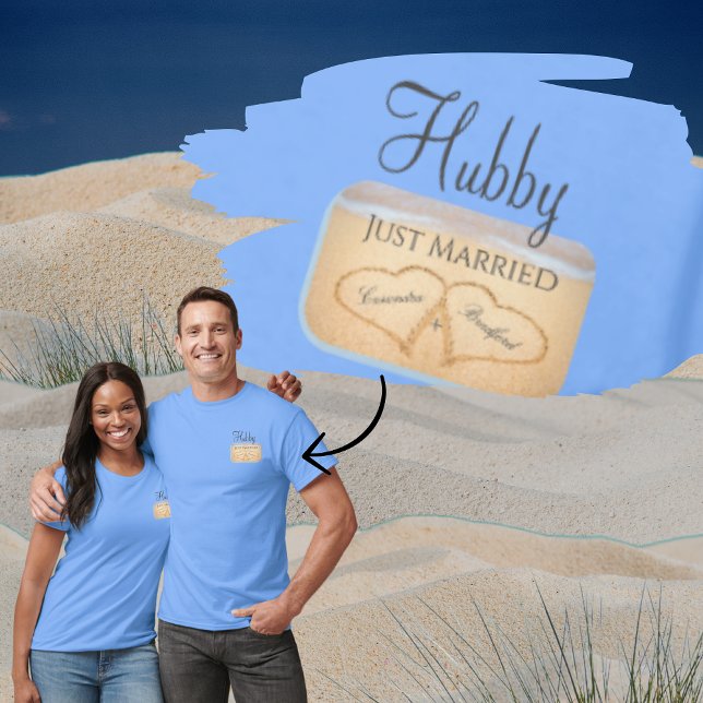 Camiseta Boda de playa 2 corazones en la arena (Subido por el creador)