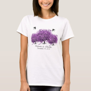 Camiseta Boda del árbol de hoja de corazón púrpura radiante