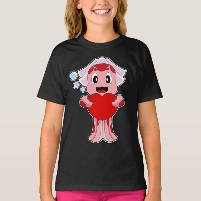 Camiseta Boda del corazón de la novia del pulpo (Anverso)