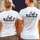 Camiseta Boda del corazón recién casada<br><div class="desc">Celebra tu santo matrimonio con estilo con esta linda camiseta blanca solo casada. Personalizar por el nombre de la novia y del novio y fecha de aniversario del boda.</div>