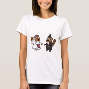 Camiseta Boda divertida de novia y del novio del castor