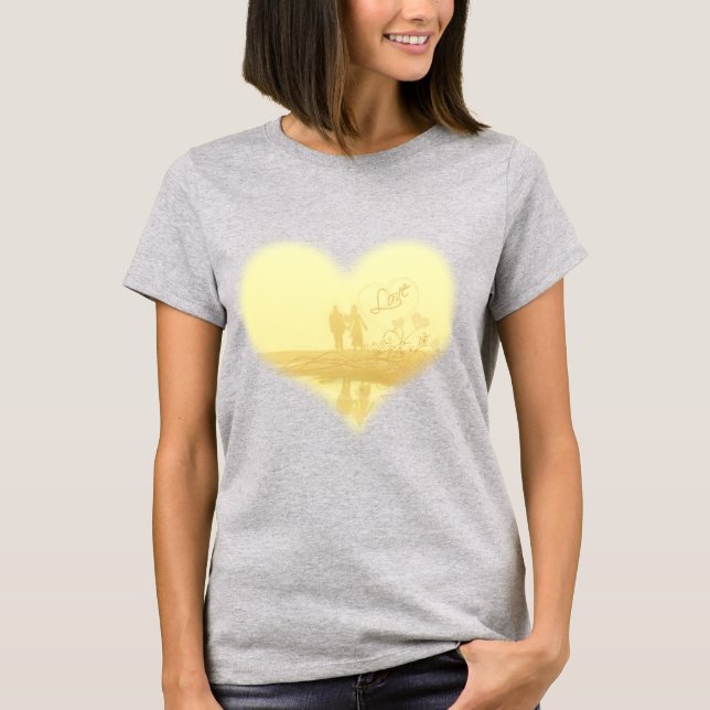 Camiseta Boda en la playa del corazón amarillo (Anverso)