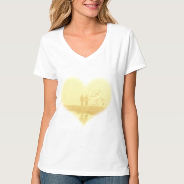 Camiseta Boda en la playa del corazón amarillo (Anverso)