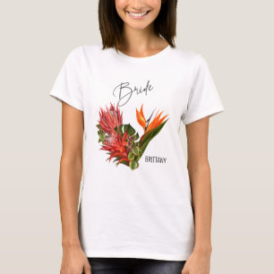 Camiseta Boda floral de la brisa tropical calligrafía