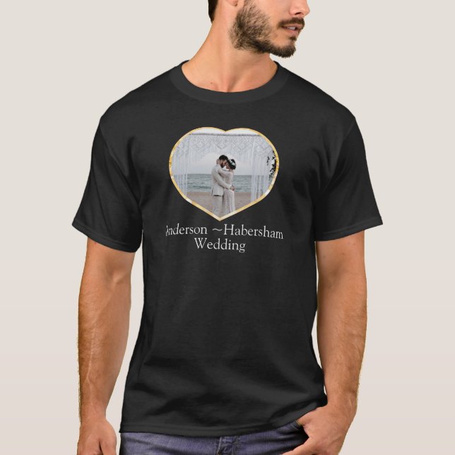 Camiseta Boda Foto de Heart Bride Groom Nombre de familia a (Anverso)