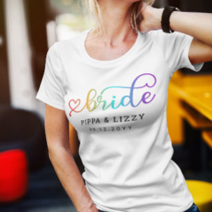 Camiseta Boda LGBT de Novia Arcoiris de Corazón Izquierdo