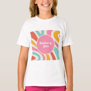 Camiseta Boda Retro Groovy 70s Ondulada Colorida