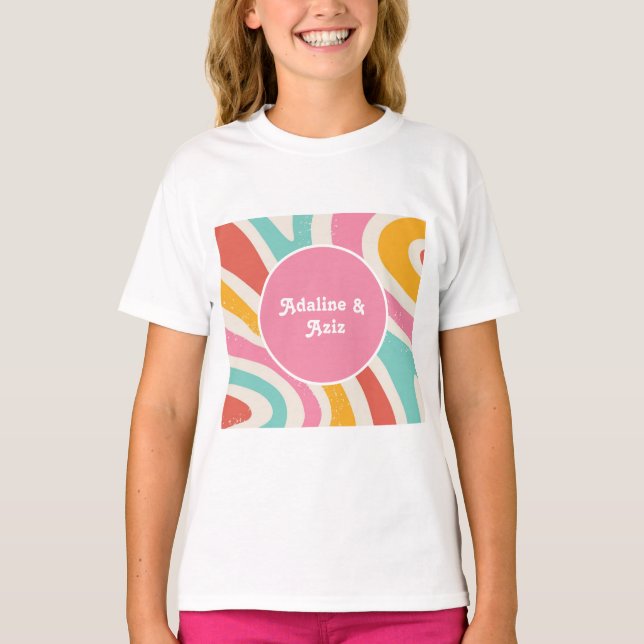Camiseta Boda Retro Groovy 70s Ondulada Colorida (Anverso)