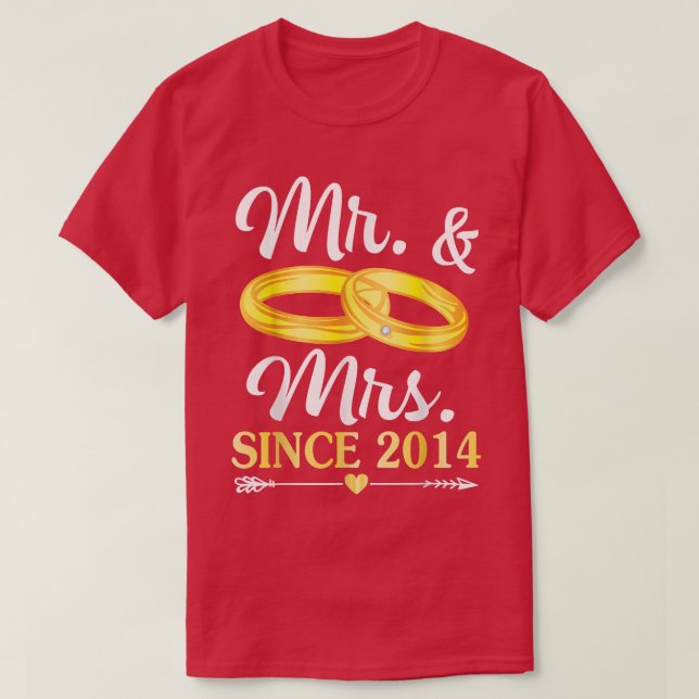 Camiseta Boda Ring se casó con Mr. y Mrs. Desde 2014 Happy  (Diseño del anverso)