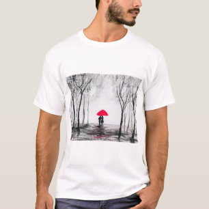Camiseta Boda ruso ama a la pareja de moda de paraguas rojo