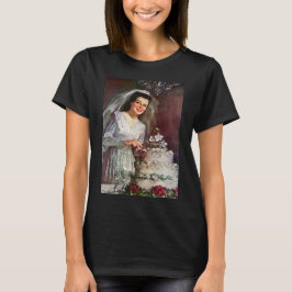 Camiseta Boda Vintage, Novia Cortando la Torta de Boda