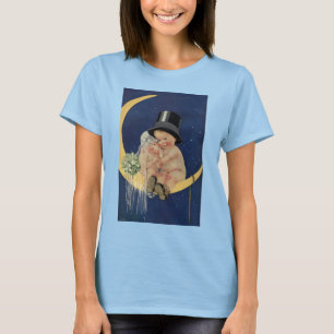 Camiseta Boda Vintage, Novia y Novio Adorables en una Luna