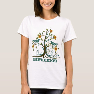 Camiseta Bodas verde azuladas de vintage de pájaro de amor 