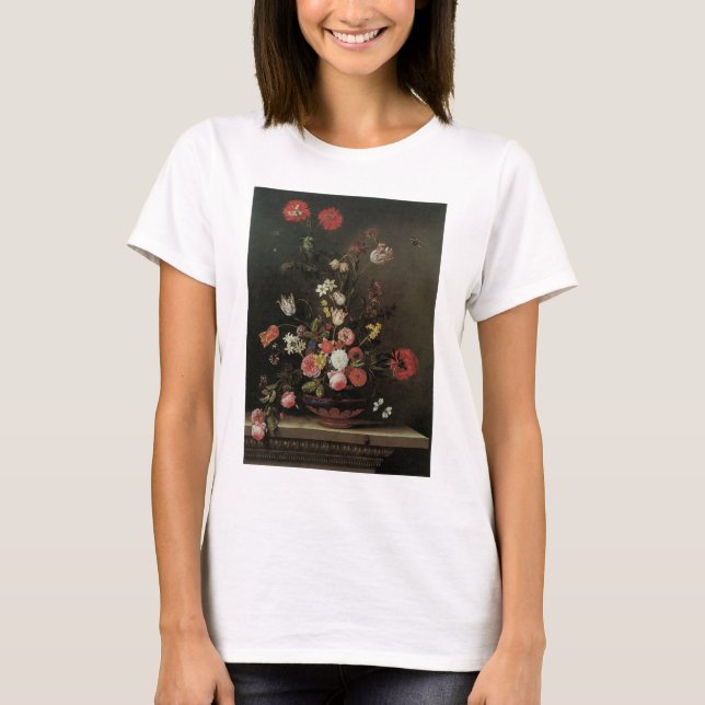 Camiseta Bodegón Floral Barroco Antiguo Flores en Jarrón (Anverso)
