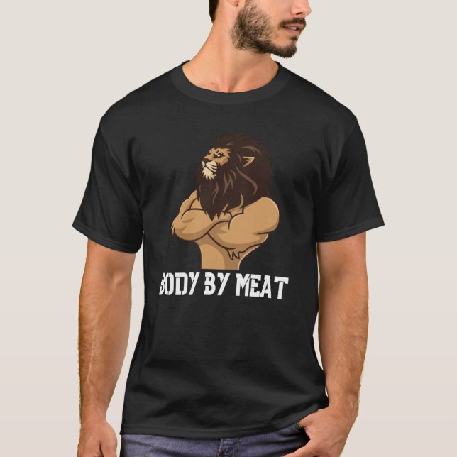 CAMISETA BODY BY MEAT CARNIVORE LION WORKOUT FITNESS GYM BO (Anverso)