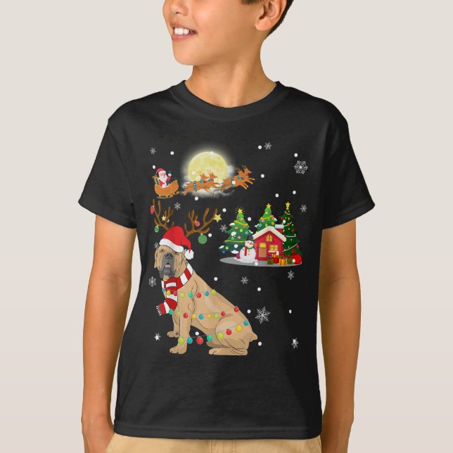 Camiseta Boerboel Navidades de la luz de perro reno árbol X (Anverso)