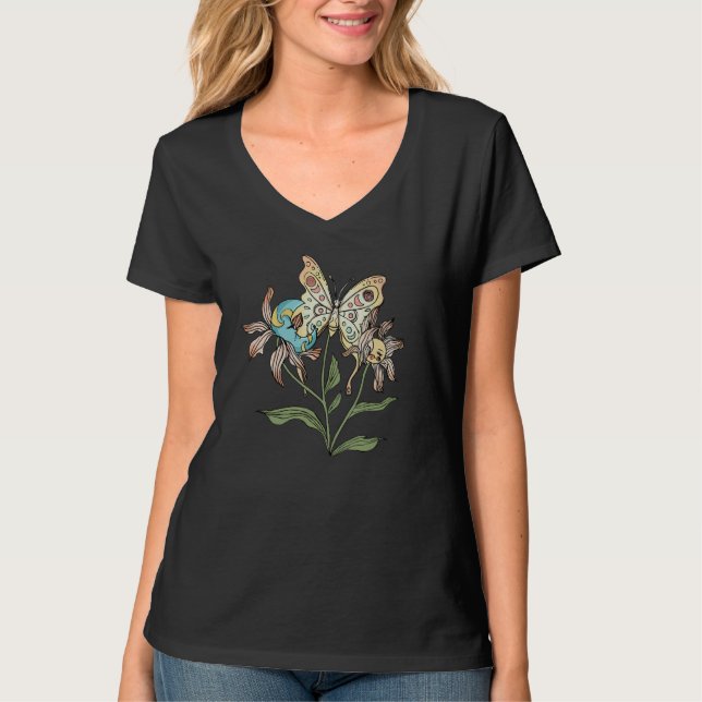 Camiseta Bohemian Sun And Moon Butterfly Crescent Moon Phas (Anverso)