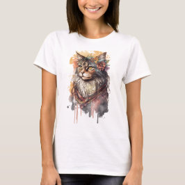 CAMISETA BOHO ABSTRACT WATERCOLOR CAT CON FLORES