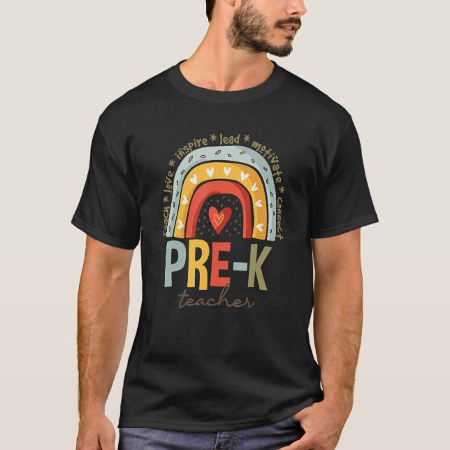 Camiseta Boho arcoiris, profesor de preescolar, vuelve a la (Anverso)
