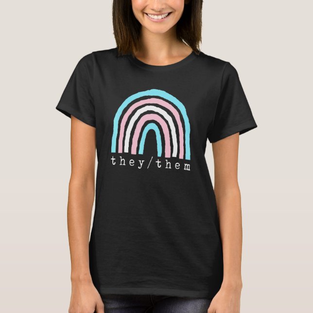 Camiseta Boho Arcoíris Pronombres Trans They Them Orgullo L (Anverso)