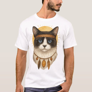 Camiseta Boho Blue-Eyed Cat Dreamcatcher Graphic T-Shirt