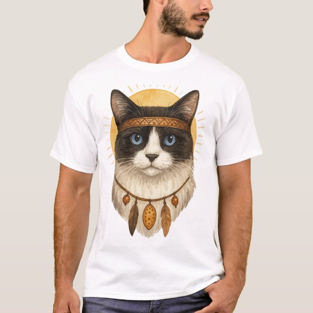 Camiseta Boho Blue-Eyed Cat Dreamcatcher Graphic T-Shirt (Anverso)