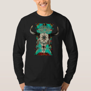 Camiseta Boho Bull Skull Turquoise Aztec Western Country Ro