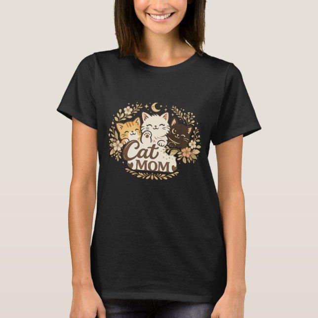 Camiseta Boho Cat Mom T-Shirt | Cute Cats Floral BohT-Shirt (Anverso)
