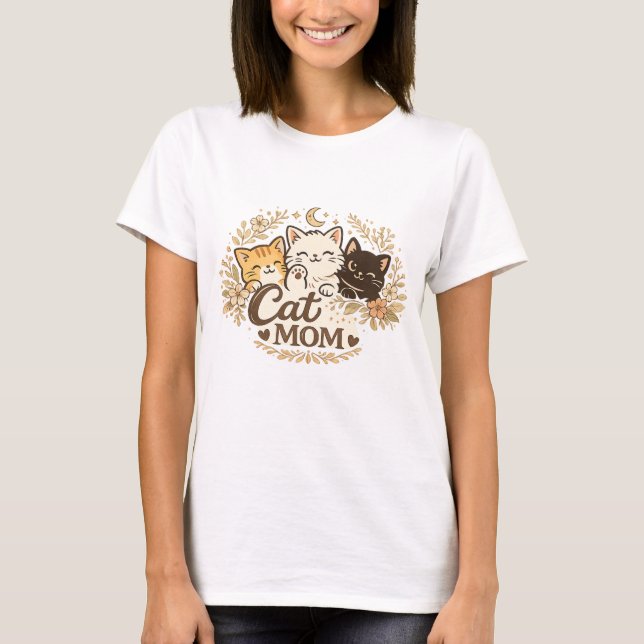 Camiseta Boho Cat Mom T-Shirt | Cute Cats Floral BohT-Shirt (Anverso)